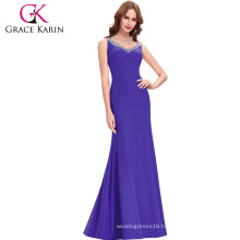 Grace Karin Sexy Backless Sleeveless Purple Mermaid Open Back Long Evening Party Dresses CL6061-5#